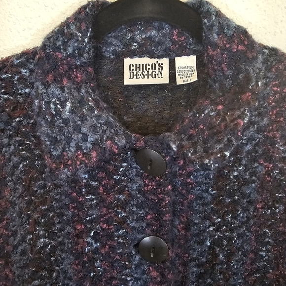 Chico's Design Size 1 Fuzzy Knit Acrylic Jacket Made in USA - Picture 3 of 8